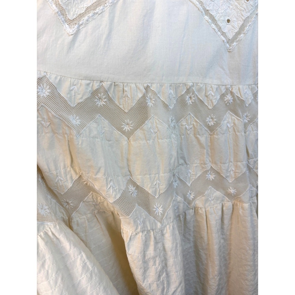 Lucky Brand Maxi Dress Cream Womens Large Embroidered Eyelet Tiered Open Back - Picture 4 of 13
